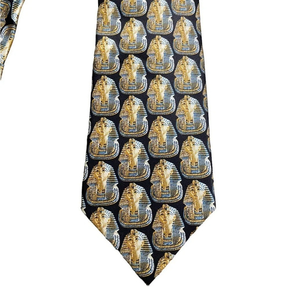 Museum Artifacts Egyptian Pharaoh King Tut Mask Men’s 100% Silk Neck Tie Black - Picture 6 of 6